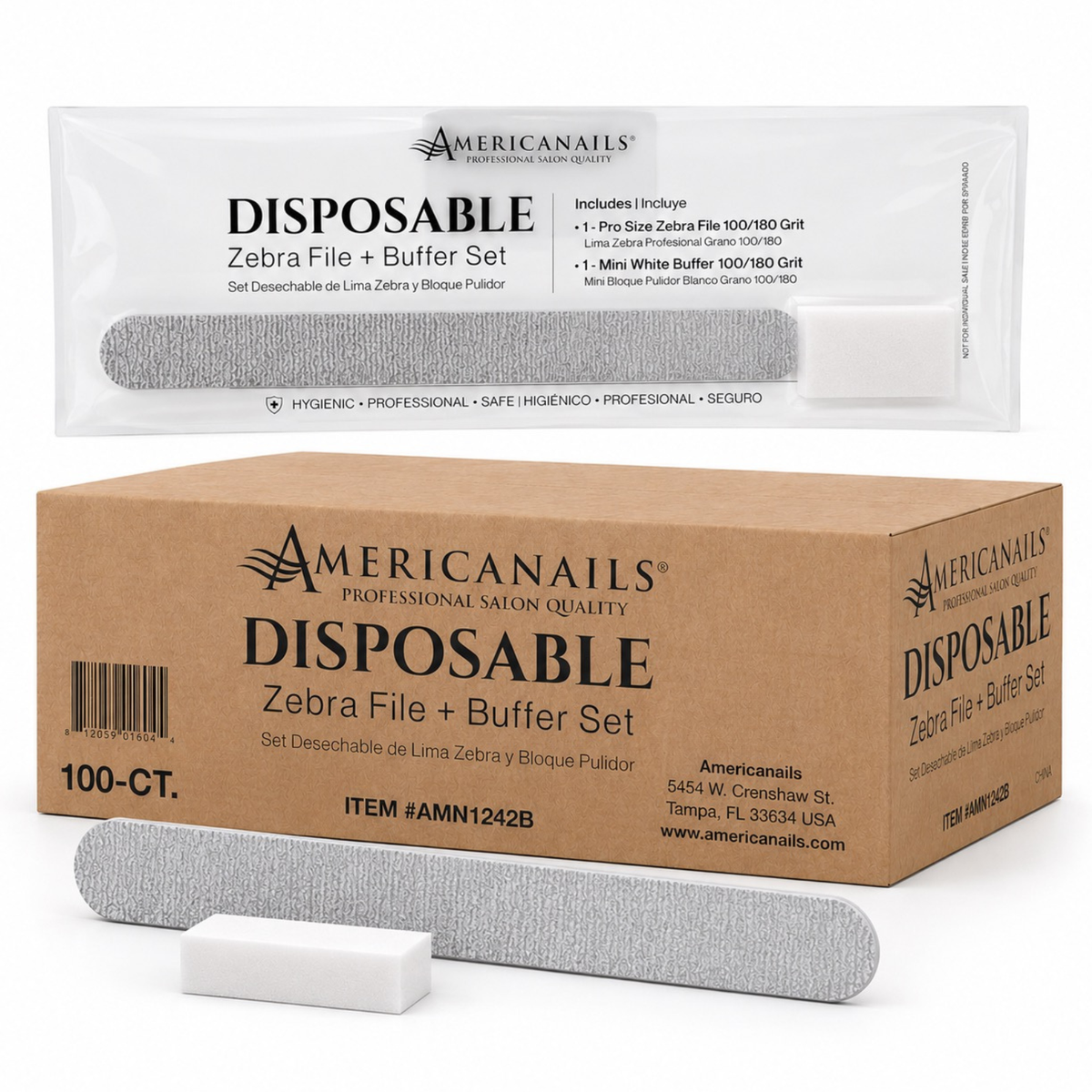 Disposable Zebra File + Mini Buffer Set, Individually Wrapped, 100ct