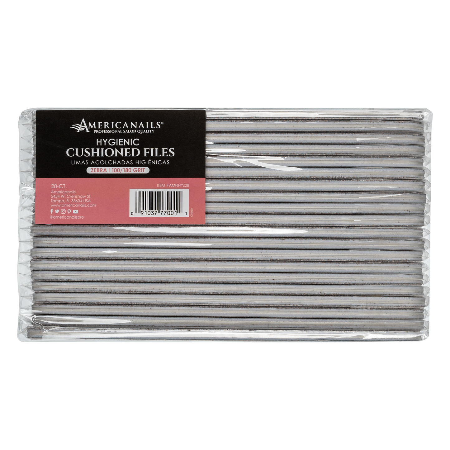 Americanails Hygienic Zebra Cushioned Files 20ct