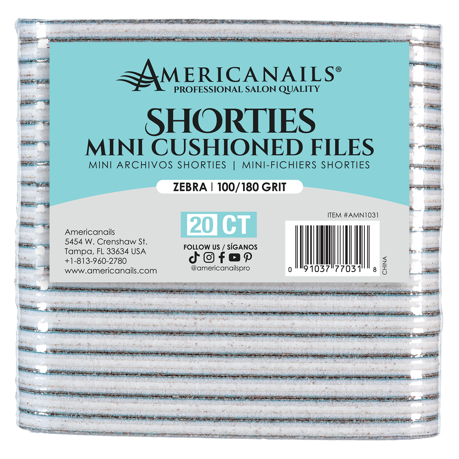 Shorties Mini Cushioned File | Zebra 100/180 20ct