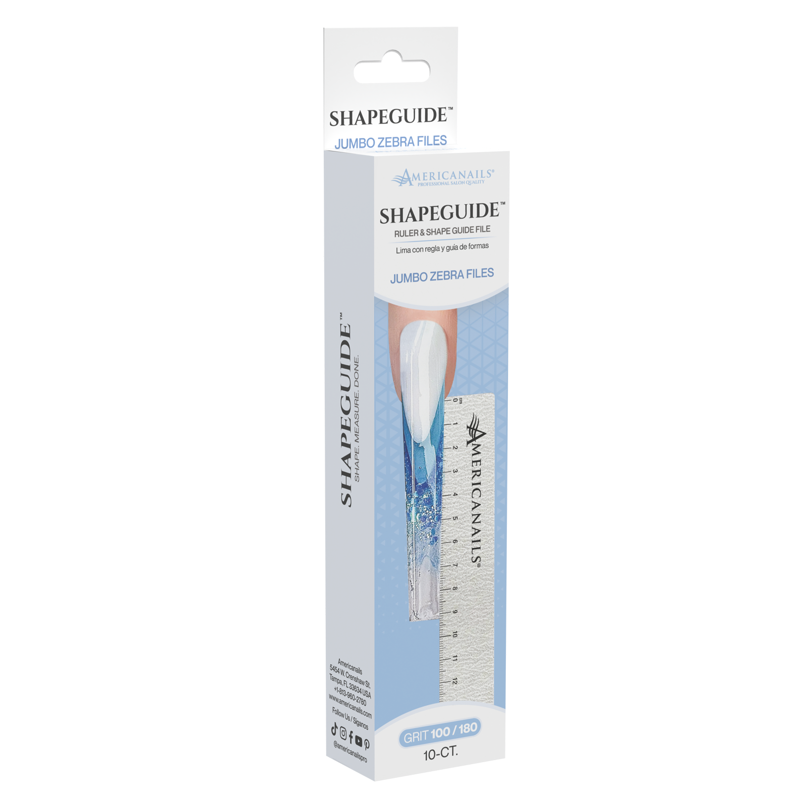ShapeGuide™ Ruler & Shape Guide Nail File | Zebra 100/180 Grit 10ct