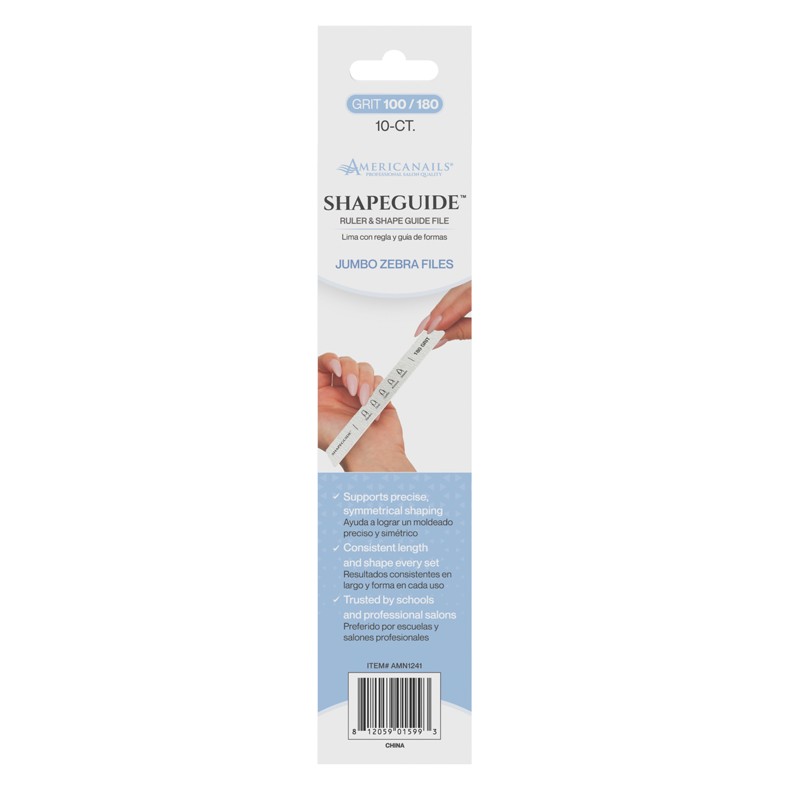 ShapeGuide™ Ruler & Shape Guide Nail File | Zebra 100/180 Grit 10ct