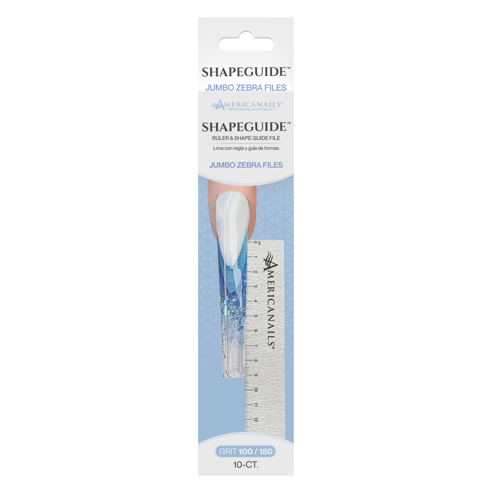 ShapeGuide™ Ruler & Shape Guide Nail File | Zebra 100/180 Grit 10ct