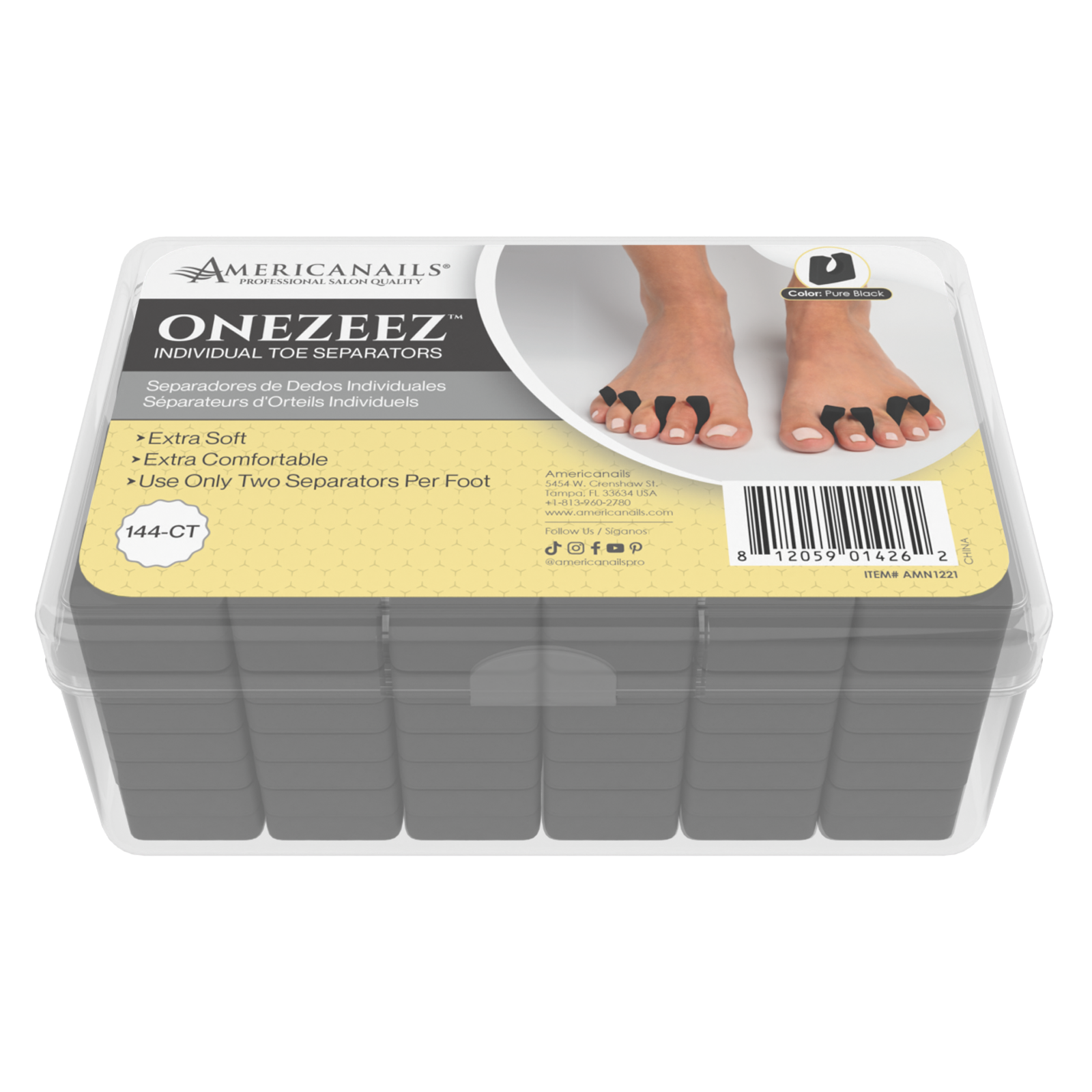 Separadores de dedos Onezeez | Caja de 144 unidades en negro puro