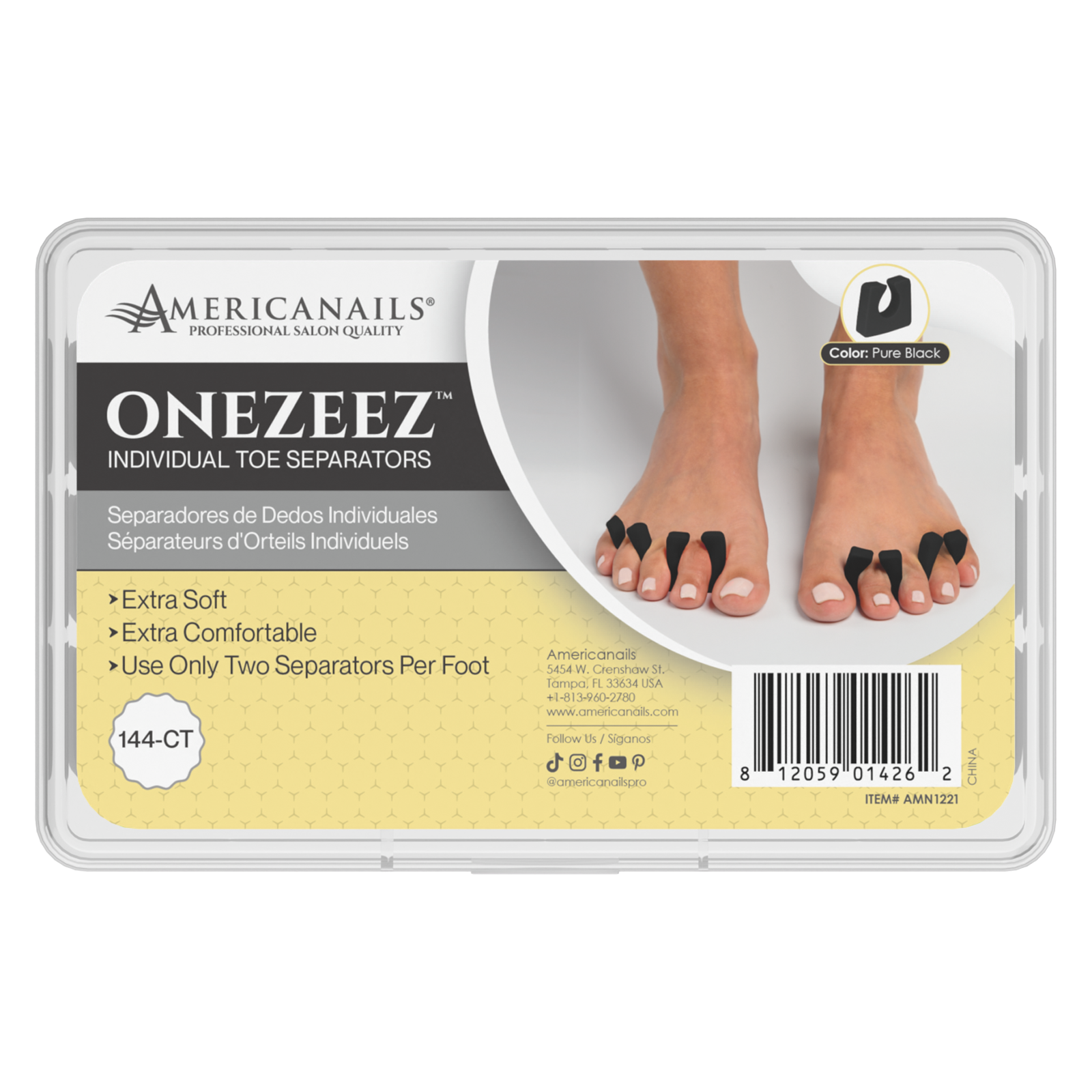 Separadores de dedos Onezeez | Caja de 144 unidades en negro puro