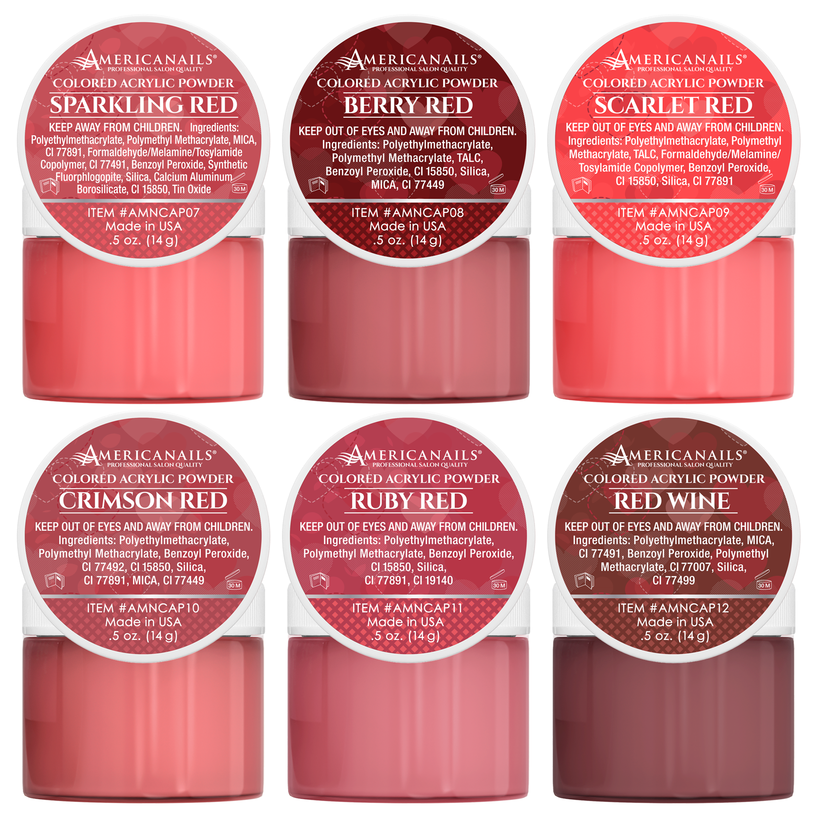Colored Acrylic Powders | I ♥️ Red Collection Kit