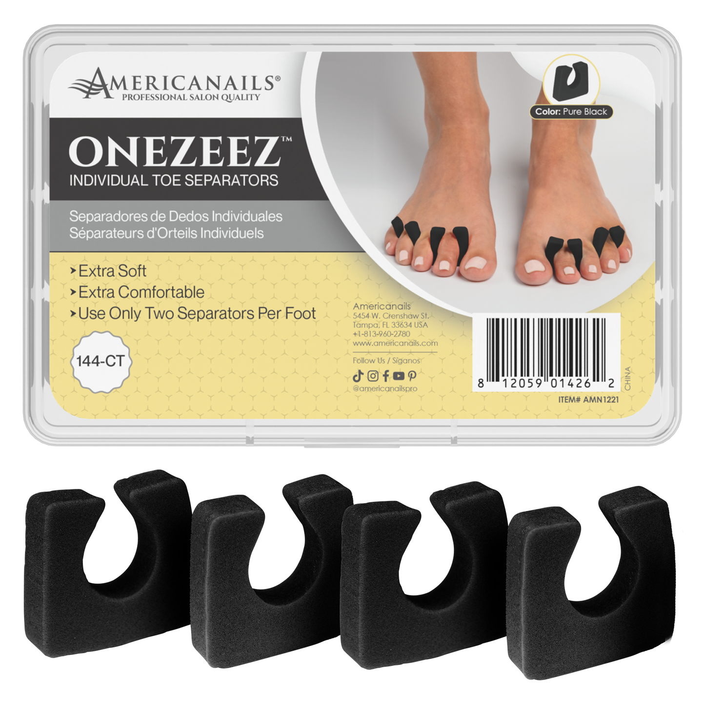 Onezeez Toe Separators | Pure Black 144ct Box