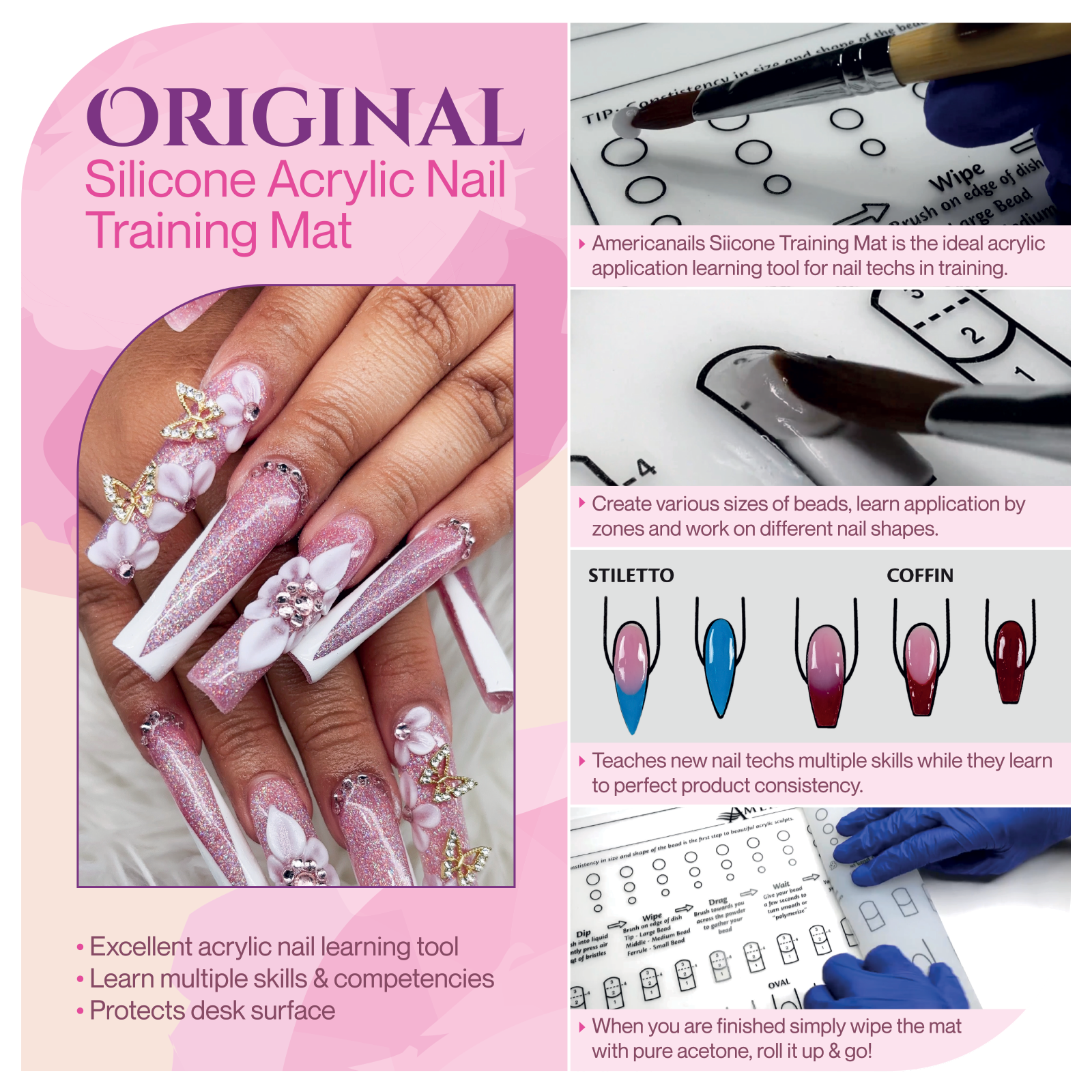 Tapete de entrenamiento de uñas para aplicación de acrílico y silicona