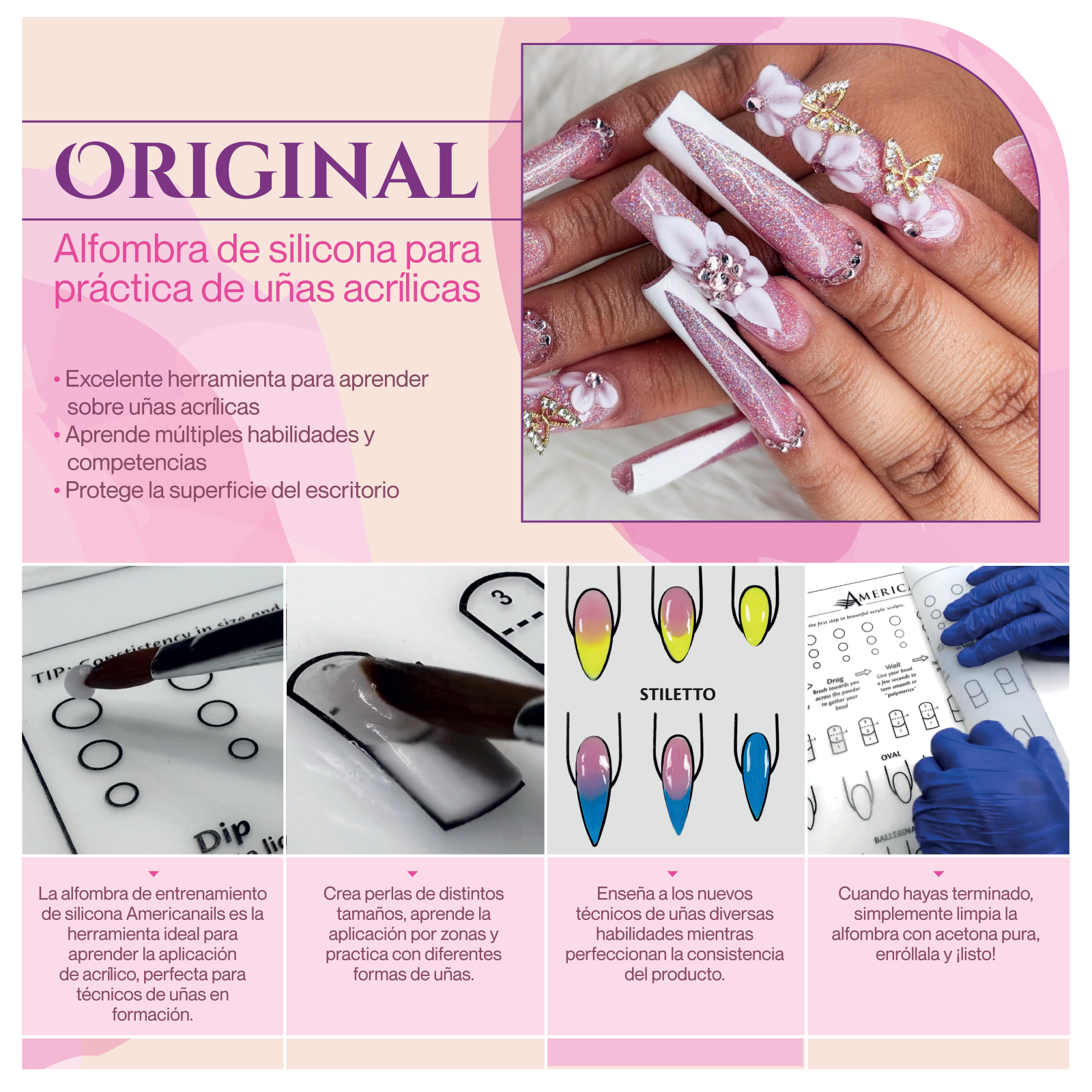Tapete Instructivo de Silicona Para Técnicas de Uñas Acrílicas
