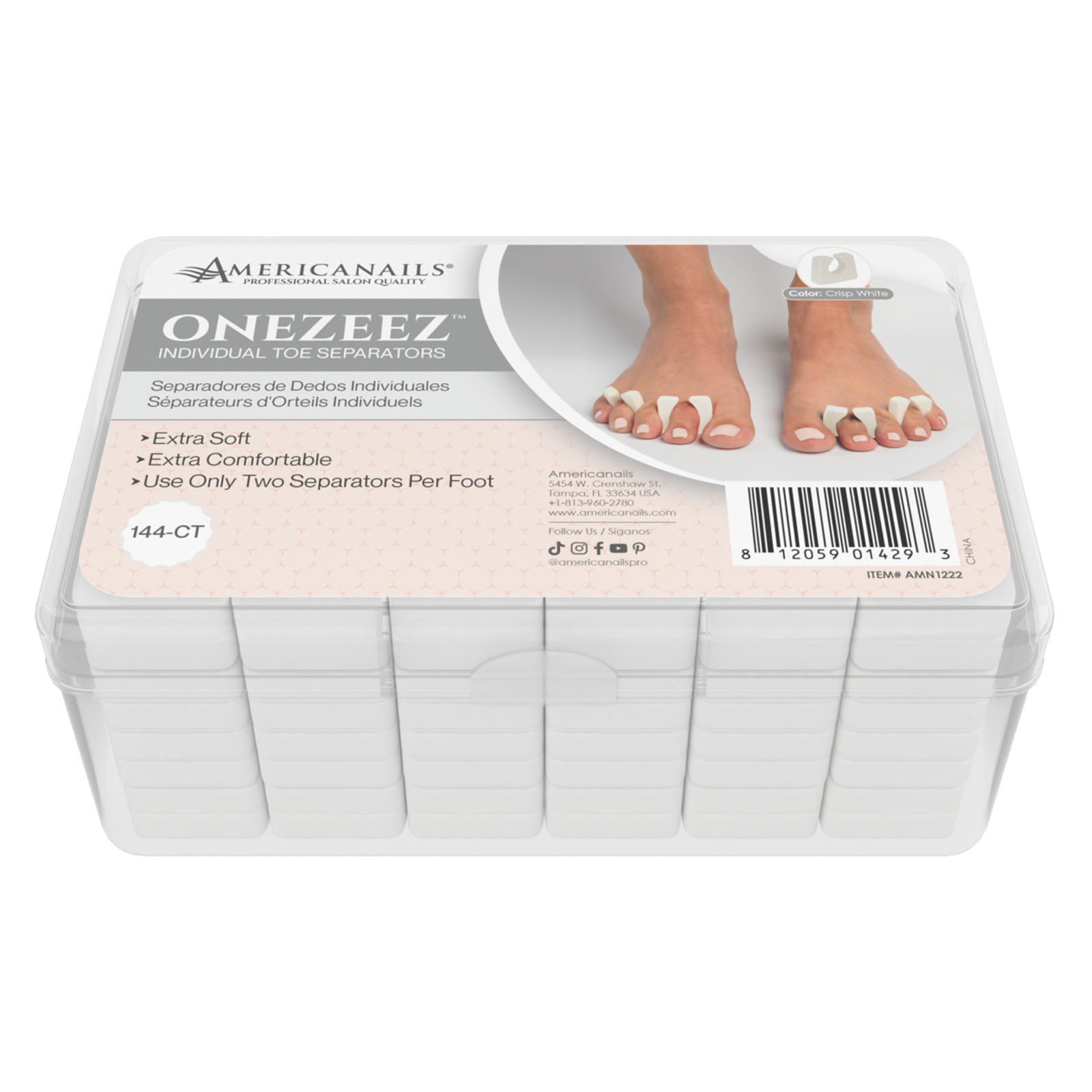 Separadores de dedos Onezeez | Caja de 144 unidades, Blanco Nítido